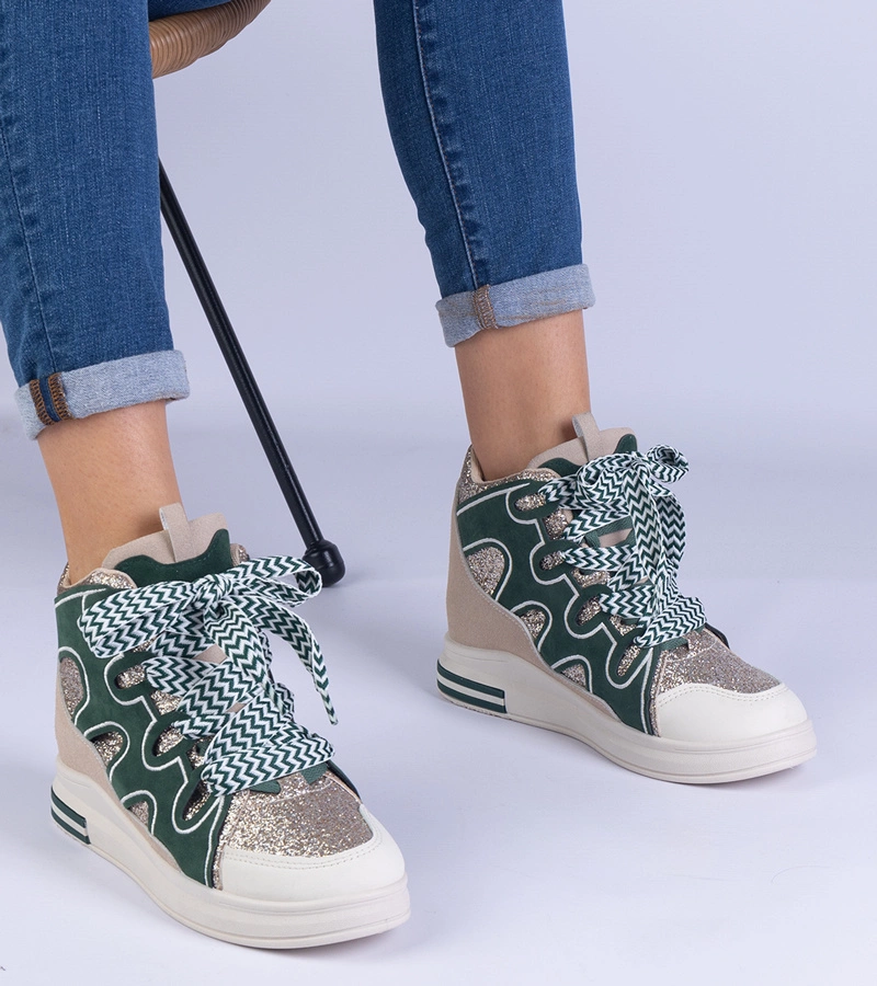 Gemre Adidași verzi cu șireturi groase și sclipici Gralina