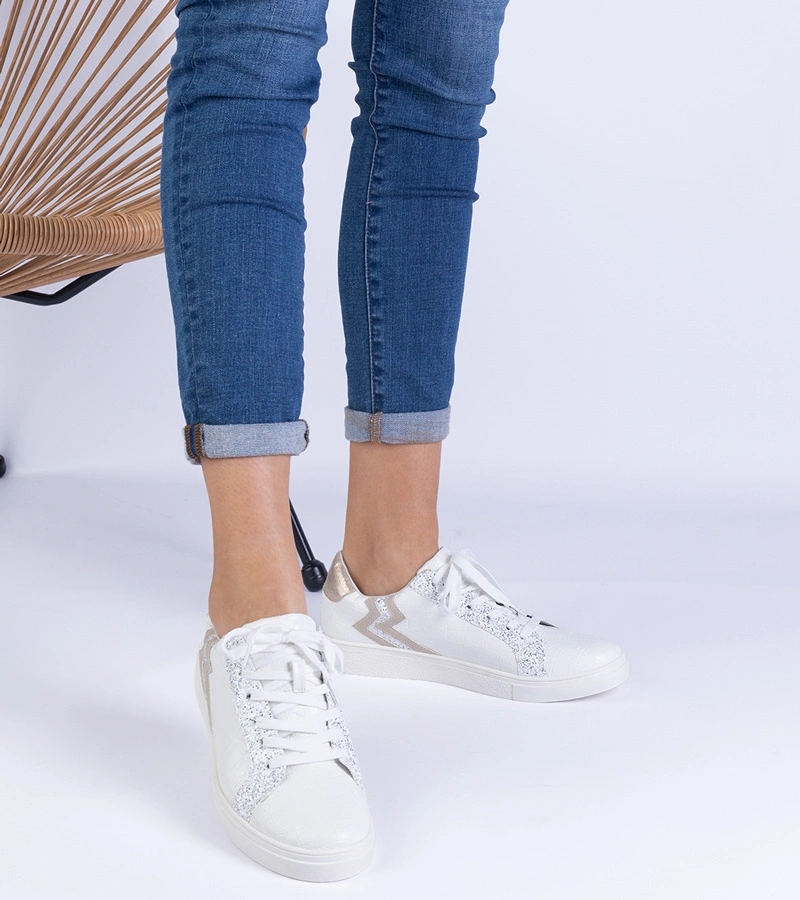 Gemre Adidași albi de damă cu imprimeu și sclipici Laneta