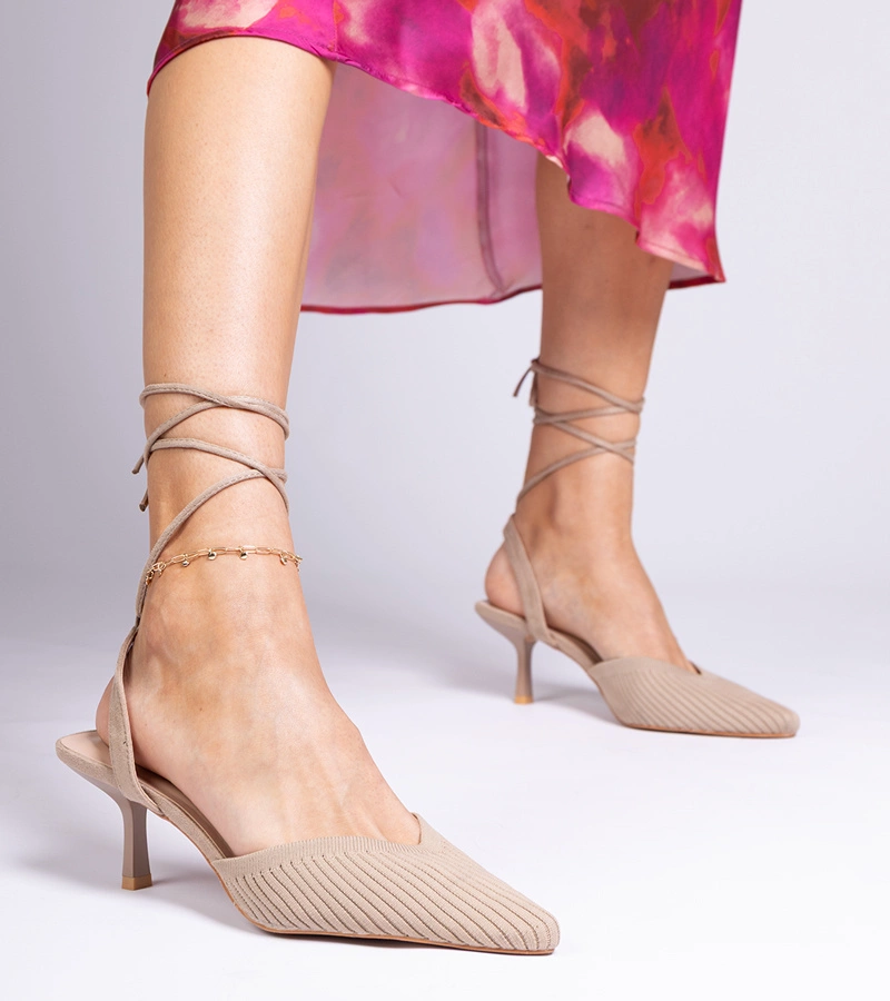 Gemre Palman brown fabric slingback stilettos