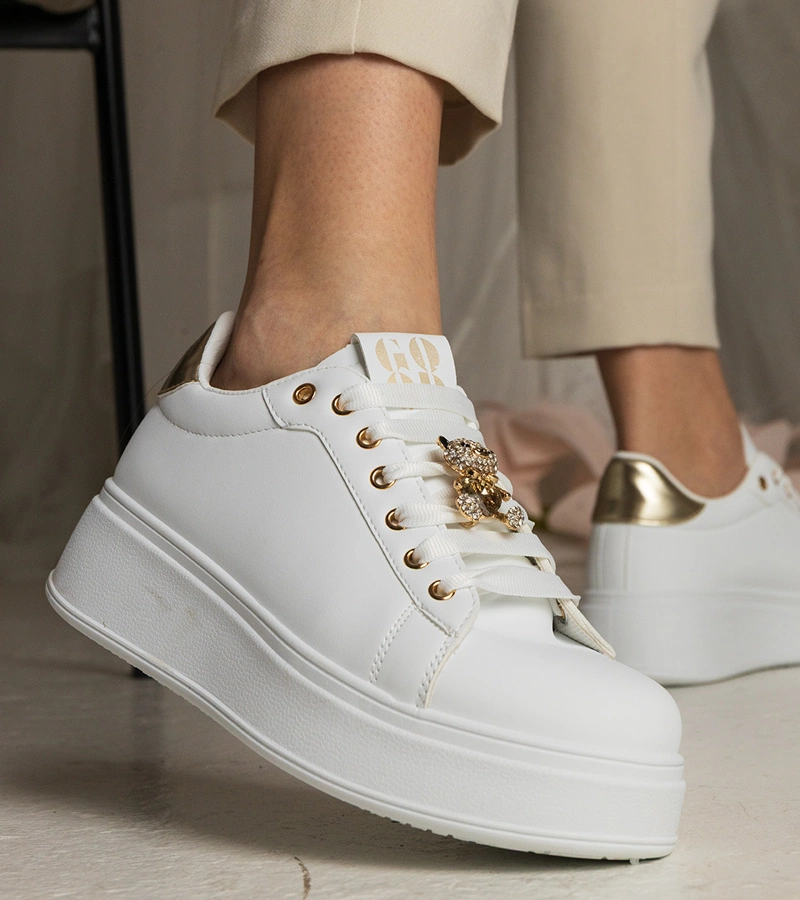 Gemre Adidași damă alb-aurii decorați cu pietre Sarena