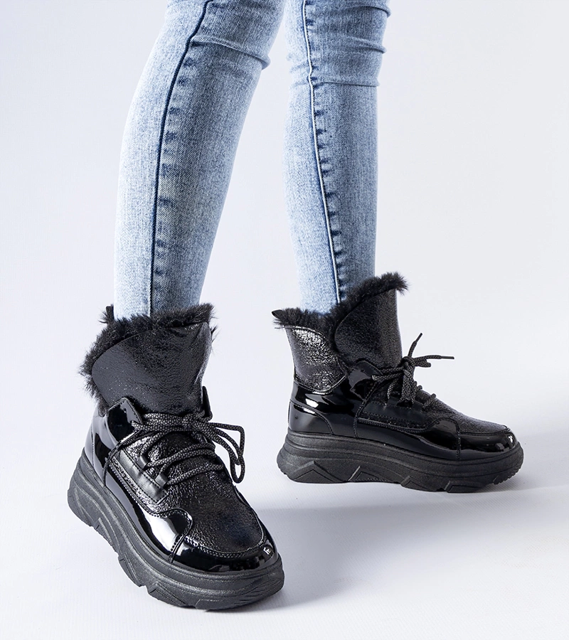 Gemre Bocanci de zăpadă negri căptușiți și lacuiți Stringer