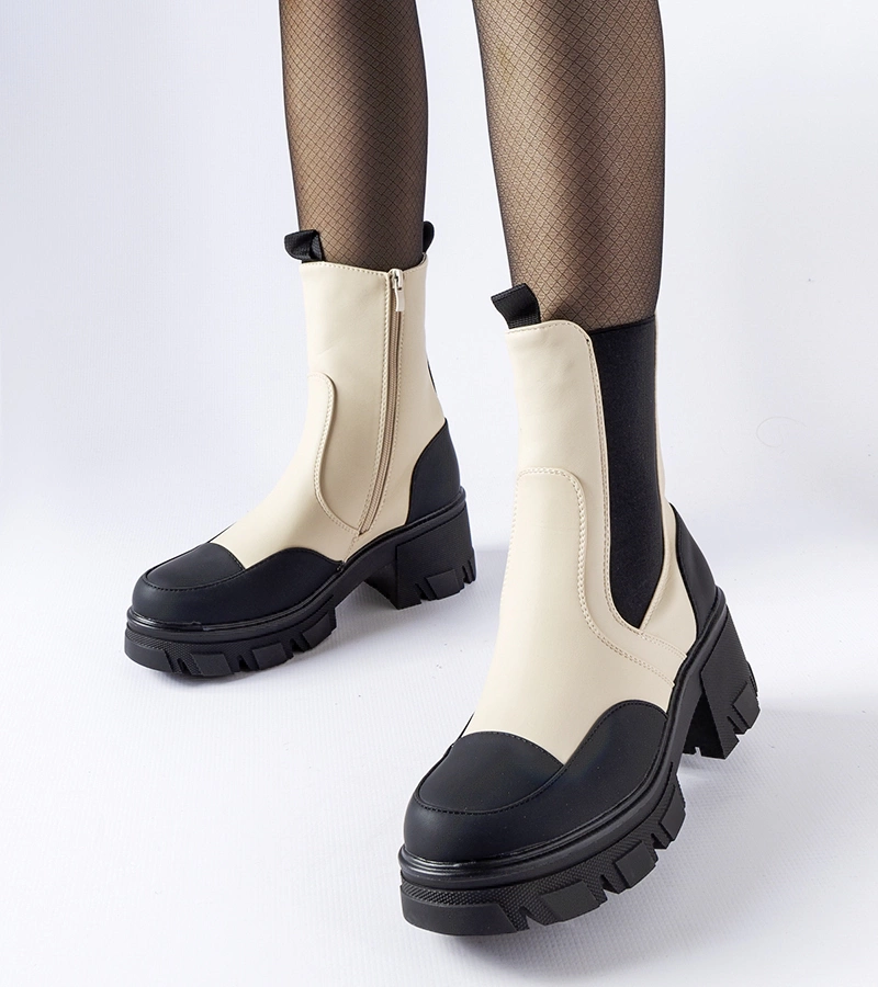 Gemre Beige and black slip-on chunky boots Mafalda