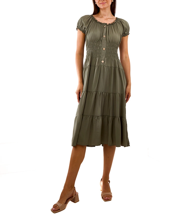 Gemre Rochie midi verde Marisla cu maneci scurte