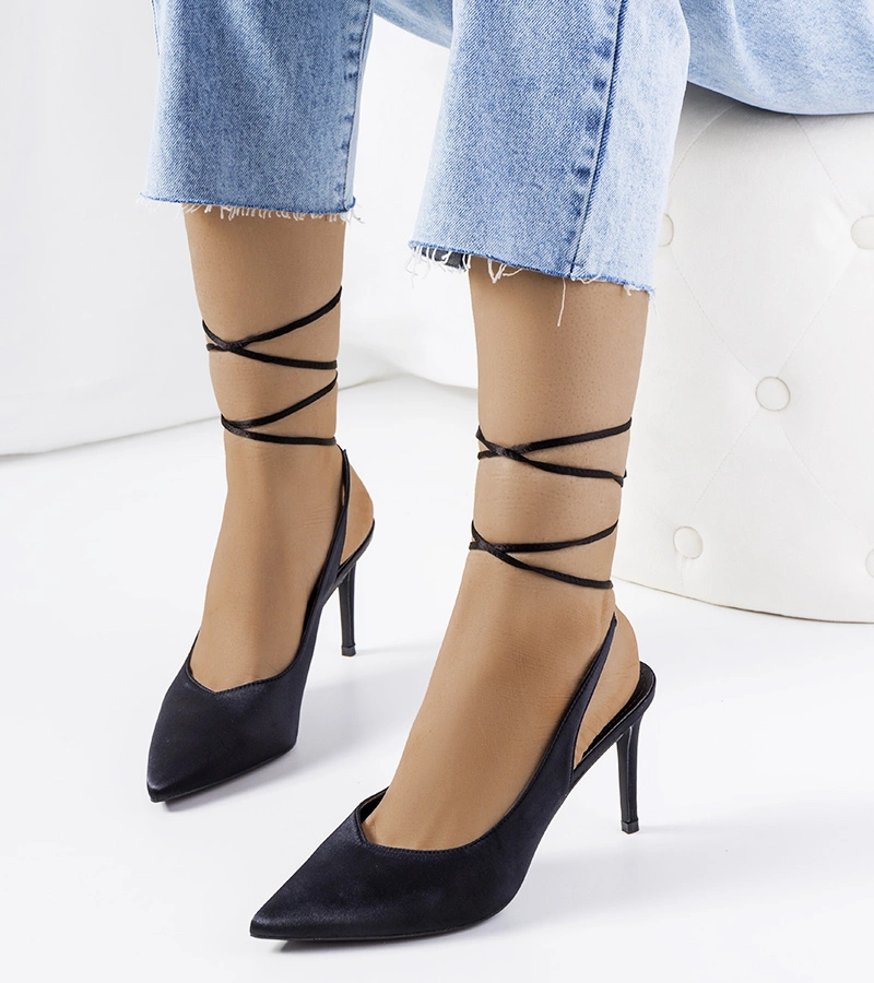 Gemre Stilettos negri cu cravată Anneli