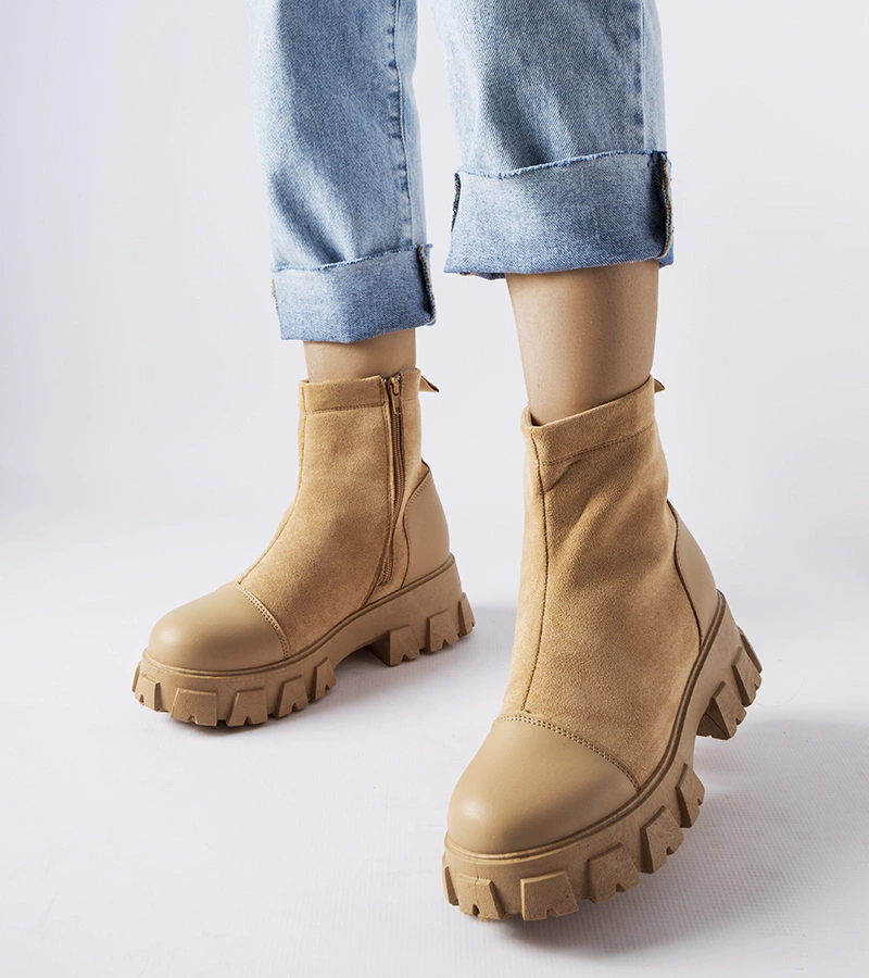 Gemre Milo bej eco-suede eco-suede cu banda de rulare pentru bagaje