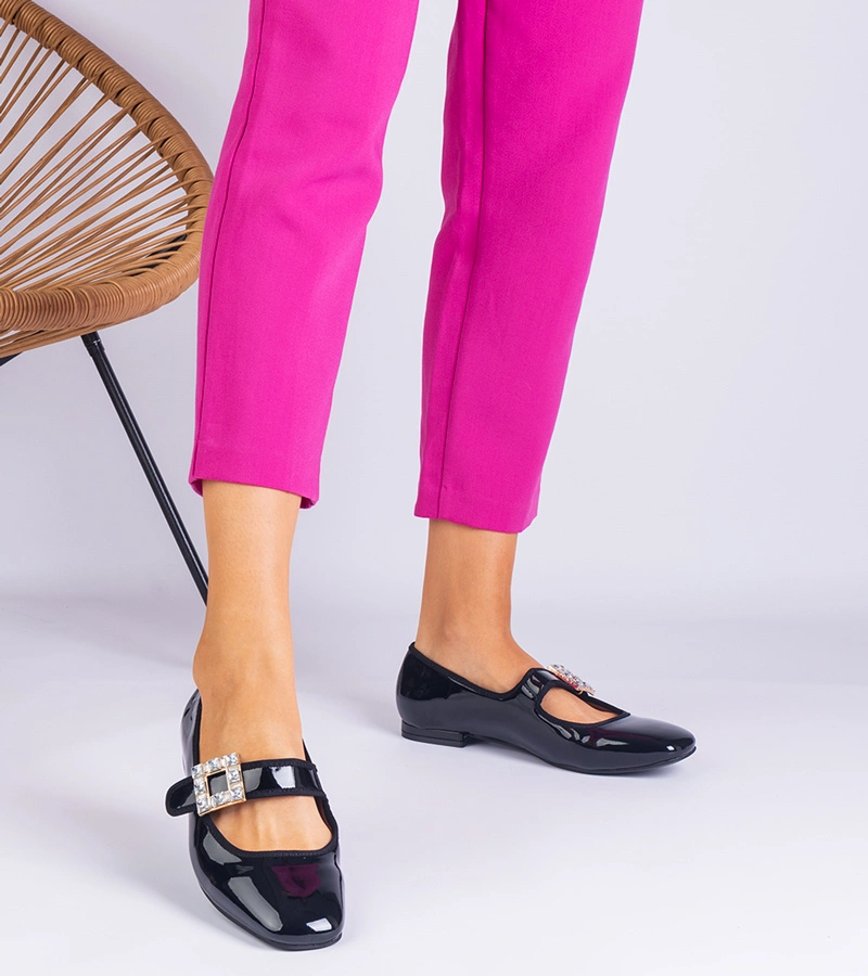 Gemre Balerini negri lăcuiți decorați cu cataramă Furseda