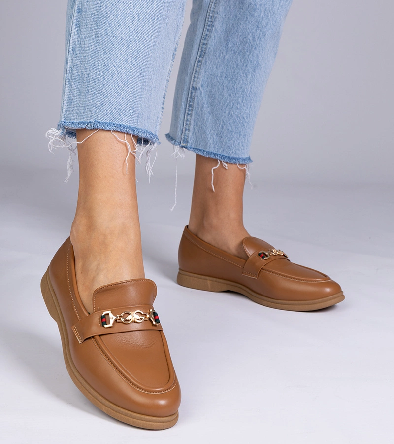 Gemre Mocasini maro închis cu ornament auriu Feola