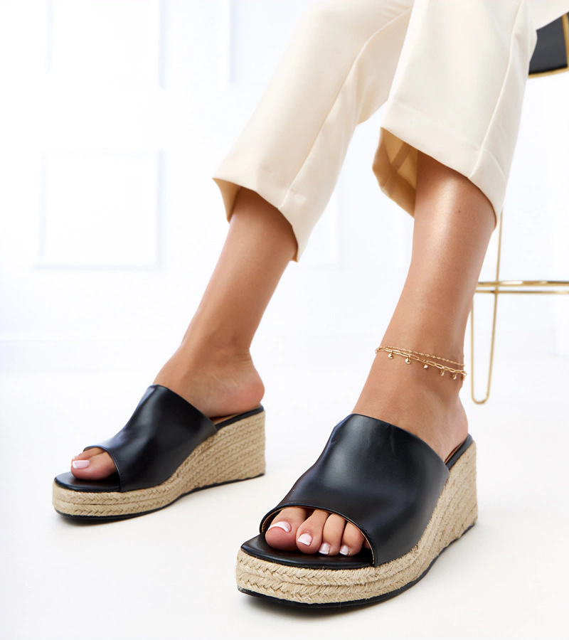 Gemre Black wedge espadrille slides Felicity