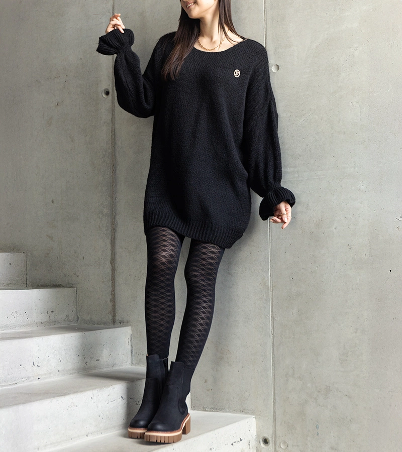 Gemre Pulover lung negru oversized cu mâneci pliate Najeta.