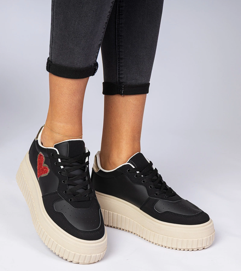 Gemre Adidași negri de damă cu inimă sclipitoare Laira