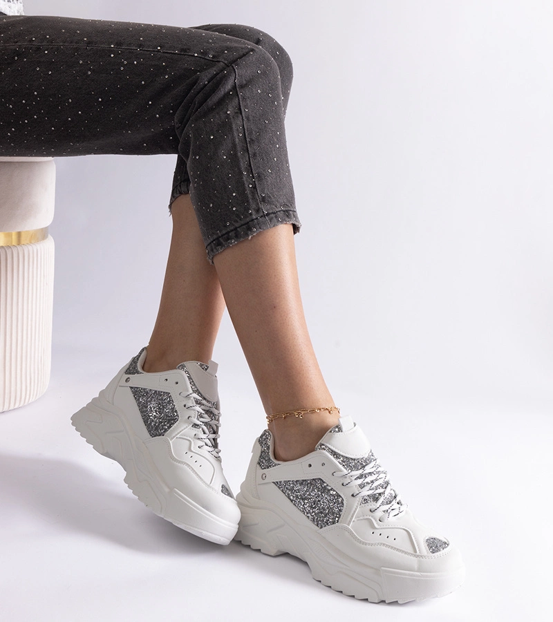 Gemre Adidași albi de damă cu inserții strălucitoare Caraballo