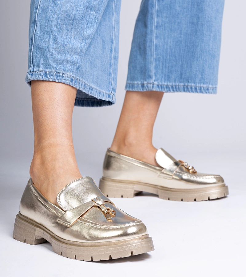 Gemre Golden elegant eco-leather loafers with embellishment Marsella
