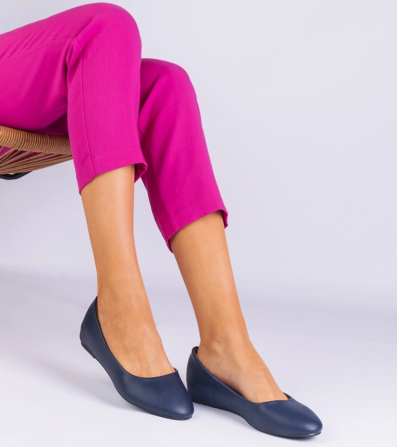 Gemre Balerini bleumarin cu platformă ascunsă din piele ecologică Savelia