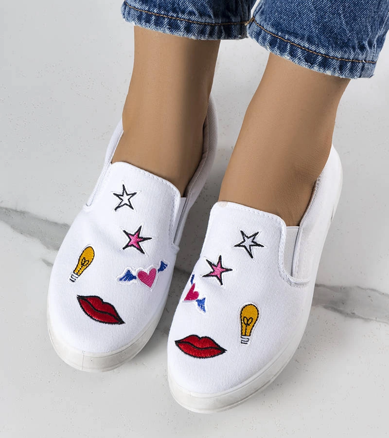 Gemre Adidași din material textil alb cu petice Anais