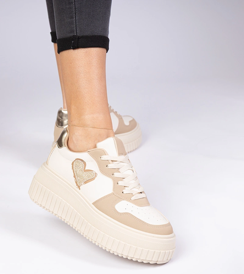 Gemre Adidași maro de damă cu inimioară sclipitoare Laira