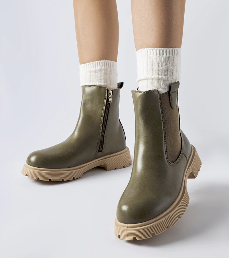 Gemre Green ankle boots on beige sole Giacinta