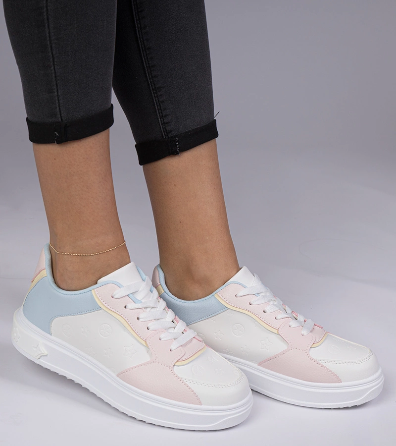 Gemre Pantofi sport alb-roz din piele ecologică Lavilia