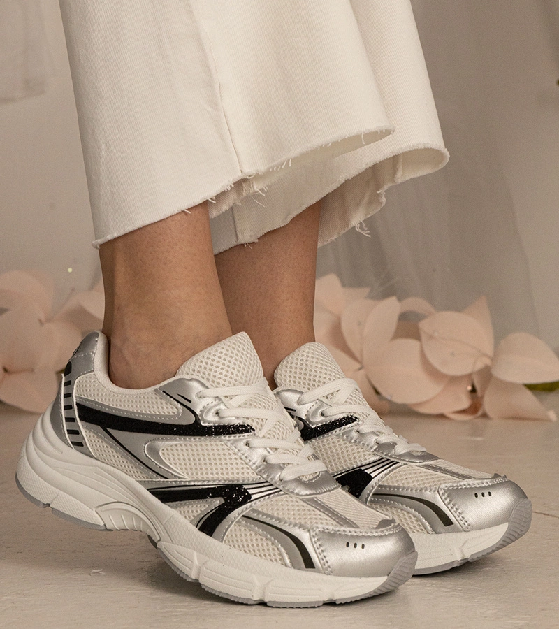 Gemre Adidași sport argintii de damă cu sclipici Bakari