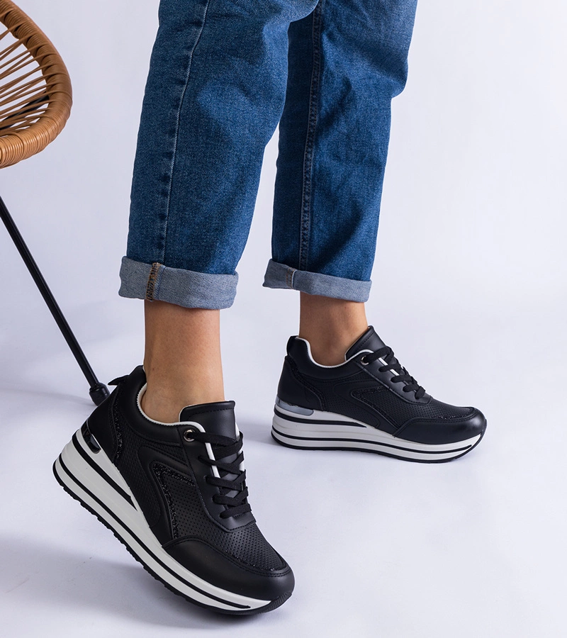 Gemre Adidași negri pe platformă decorați cu sclipici și inserție metalică Ursula