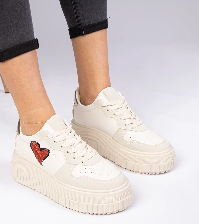 Gemre Adidași bej pentru femei cu inimioară sclipitoare Laira