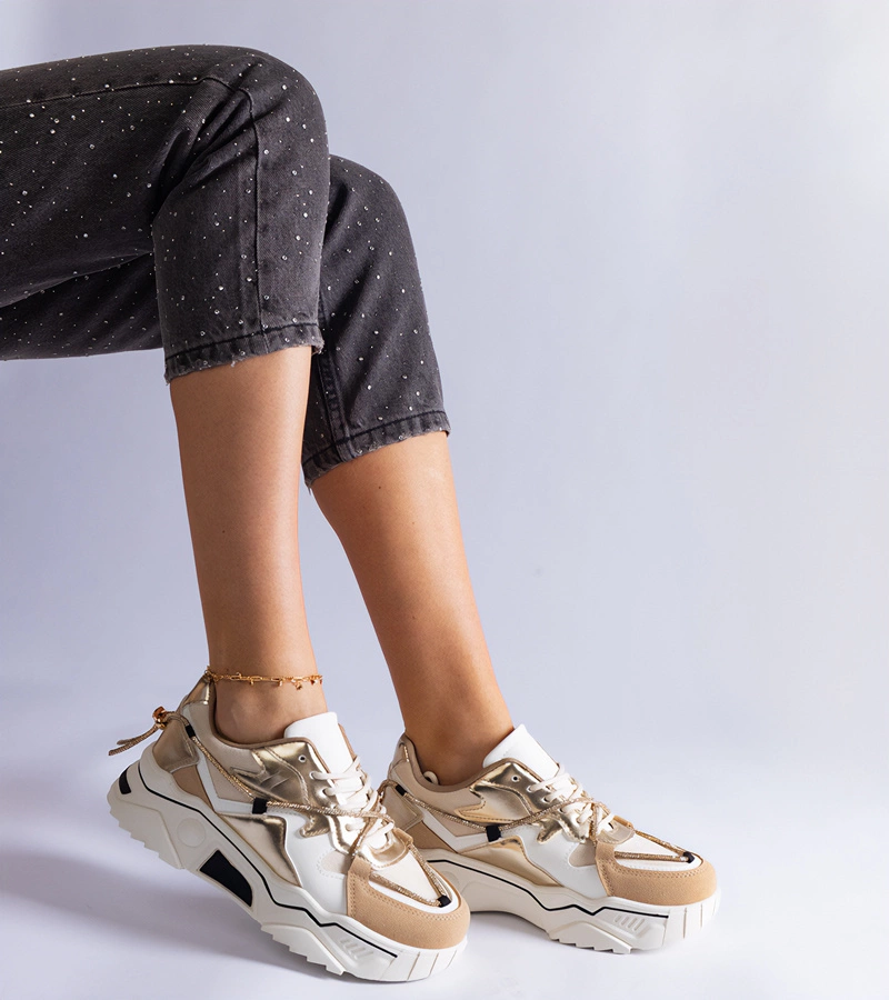 Gemre Adidași bej decorați cu șnur cu zirconii Valdeza