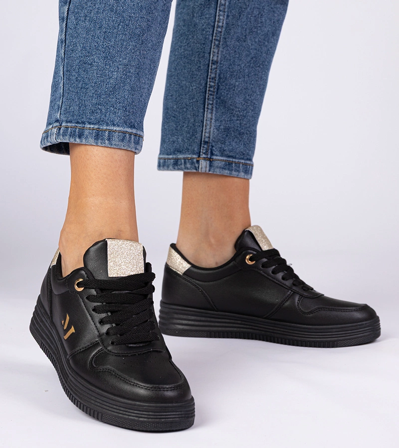 Gemre Adidași negri de damă cu sclipici auriu Emilia