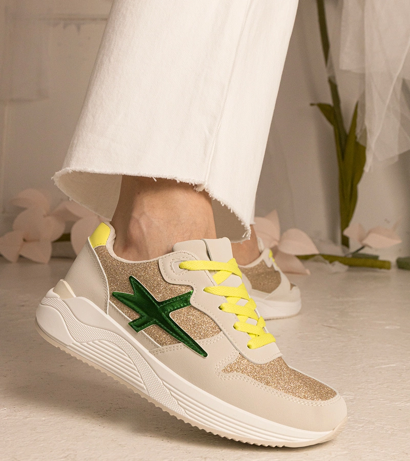 Gemre Adidași sport bej pentru femei cu sclipici Kaletti