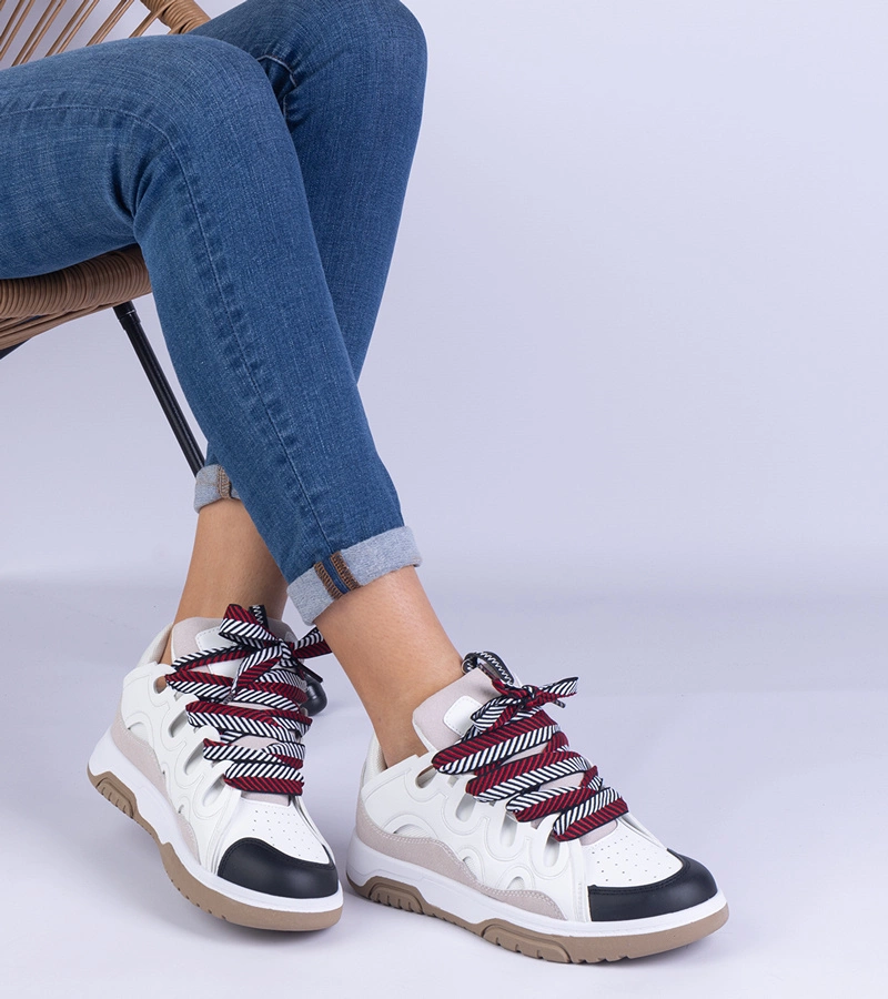 Gemre Adidași albi de damă cu șiret decorativ Grejs