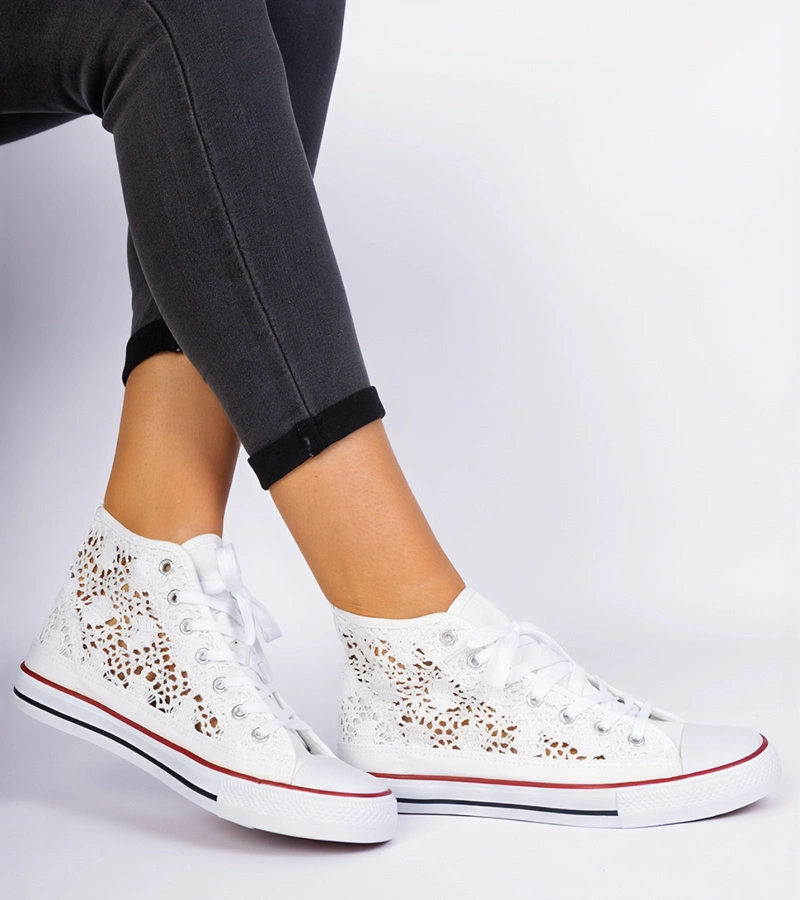 Gemre Pantofi sport albi de damă, decupați, Lesli