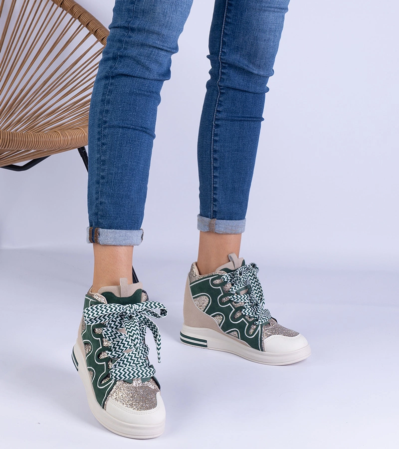 Gemre Adidași verzi cu șireturi groase și sclipici Gralina