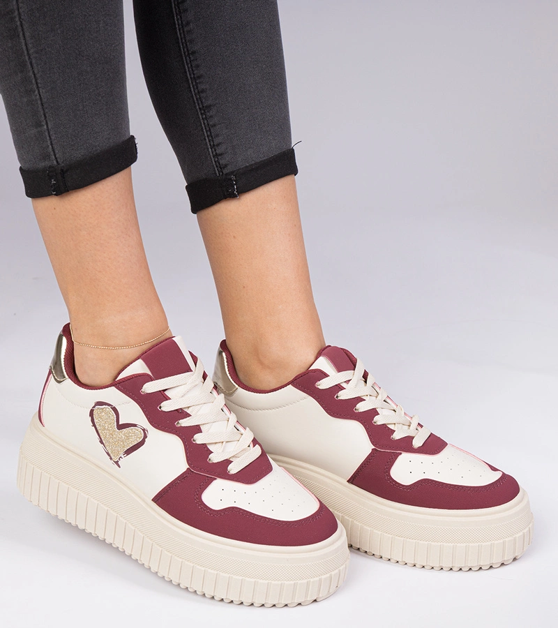 Gemre Adidași bordo de damă cu inimioară sclipitoare Laira