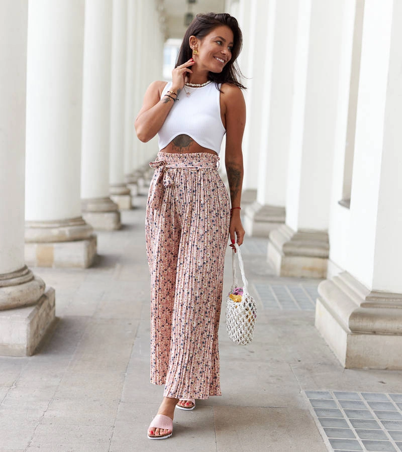 Gemre Pantaloni Pietro cu pliuri largi roz