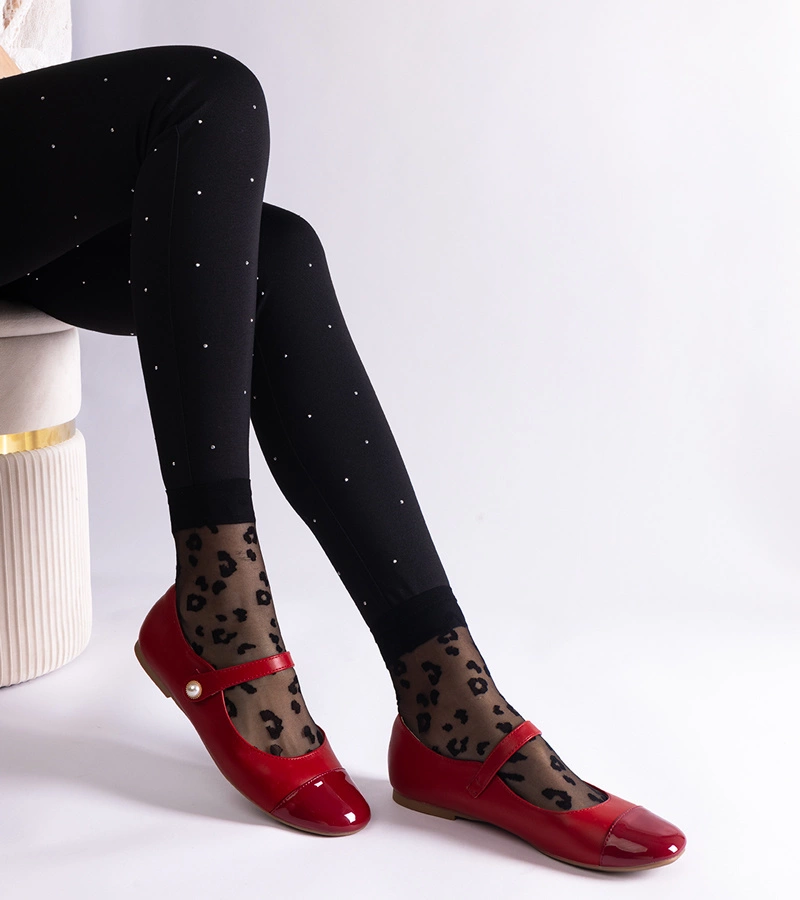 Gemre Balerini roșii cu vârf lăcuit, cu închidere pe arici Jaures