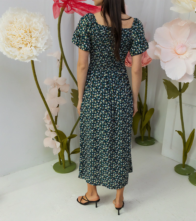 Gemre Rochie maxi Marcello cu flori albastru marin
