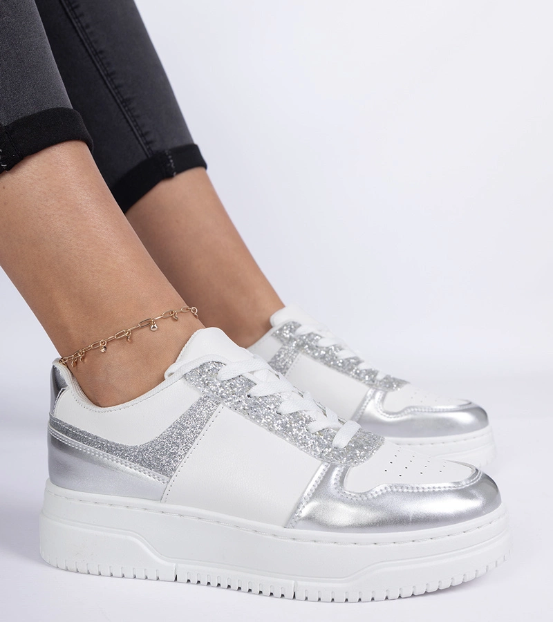 Gemre Adidași argintii de damă cu talpă groasă Dolla