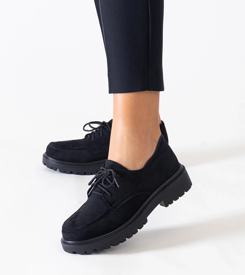 Gemre Pantofi casual negri cu șireturi din eco-velur Eduardana.