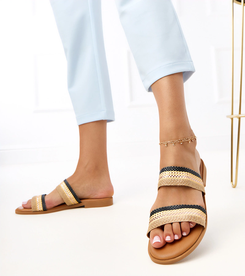 Gemre Papuci negri damă cu barete împletite Rios