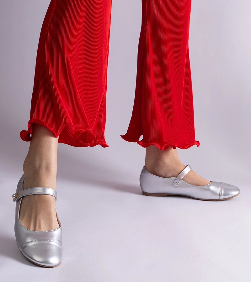 Gemre Balerini argintii cu vârf lăcuit cu închidere velcro Jaures