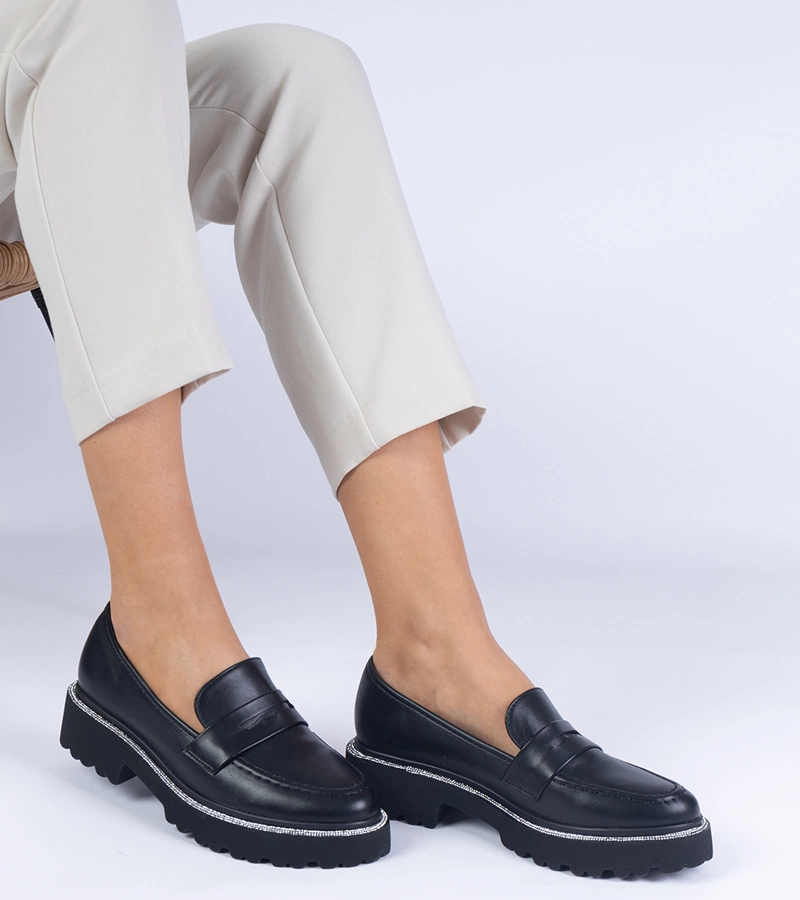 Gemre Mocasini negri de damă cu talpă groasă Presto