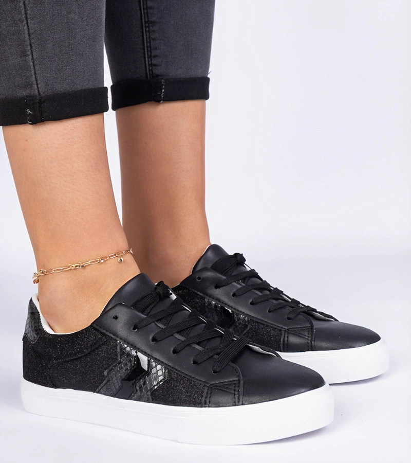 Gemre Adidași negri cu motiv animal decorat cu sclipici Walorin