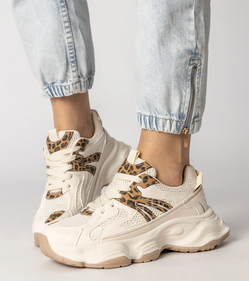 Gemre Adidași sport bej pentru femei cu inserție leopard Sandra