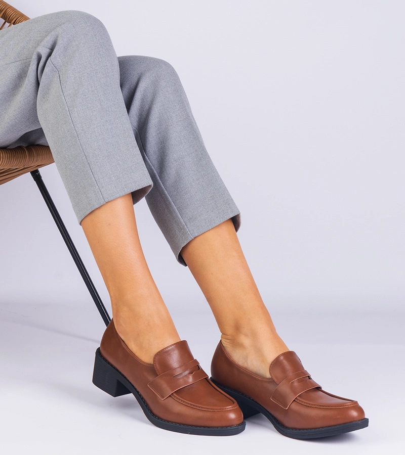 Gemre Astrelia brown women's faux leather low heel shoes