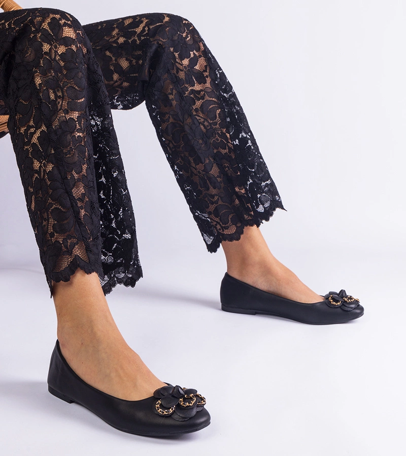 Gemre Balerini negri decorați cu floricică America