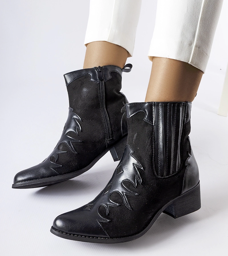 Gemre Cizme de cowboy cu tocuri joase Henriette negre