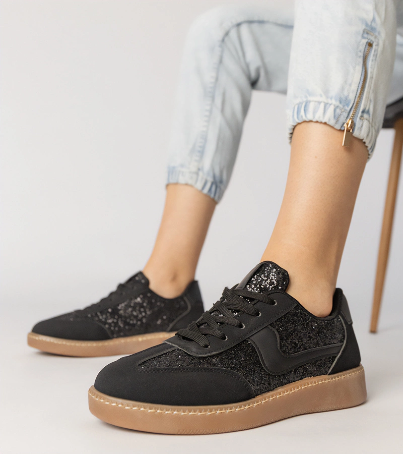 Gemre Adidași negri de damă decorați cu sclipici Likana