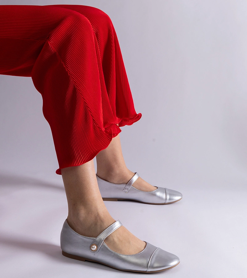 Gemre Balerini argintii cu vârf lăcuit cu închidere velcro Jaures