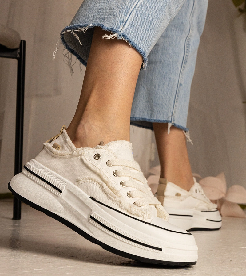 Gemre Adidași albi de damă cu talpă groasă Kallara