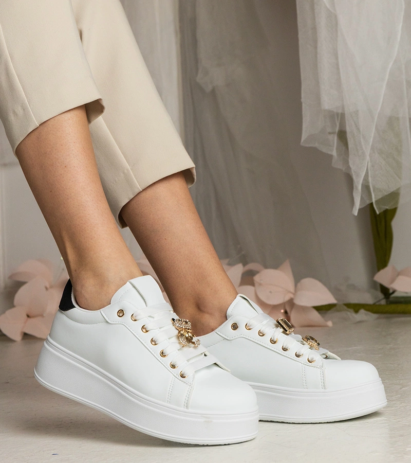 Gemre Adidași damă alb-negru decorați cu pietre Sarena