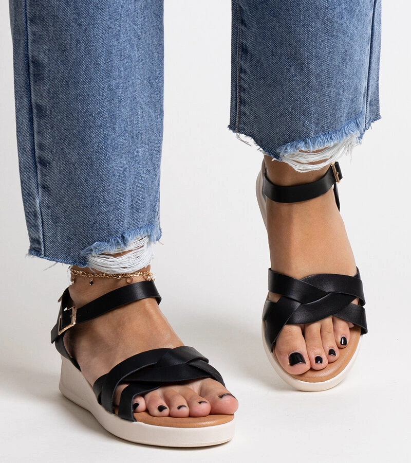Gemre Black low wedge sandals Khalida