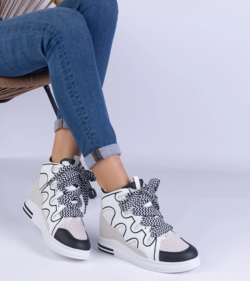 Gemre Adidași damă alb-negru cu șireturi groase Gralina